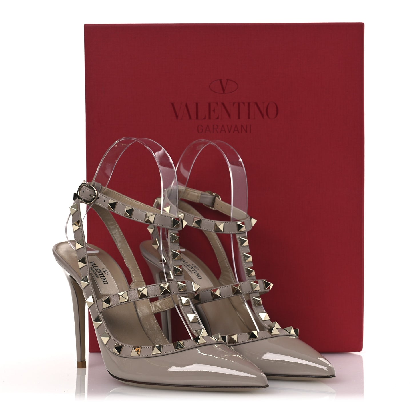 Patent Nappa Rockstud Ankle Strap 100mm Pumps 37 Poudre