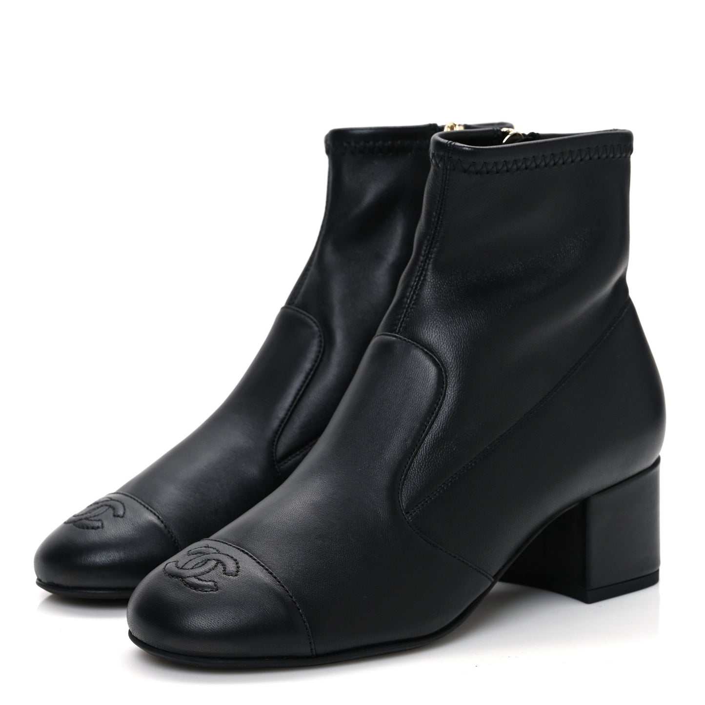 Stretch Lambskin Cap Toe CC Short Boots 36.5 Black