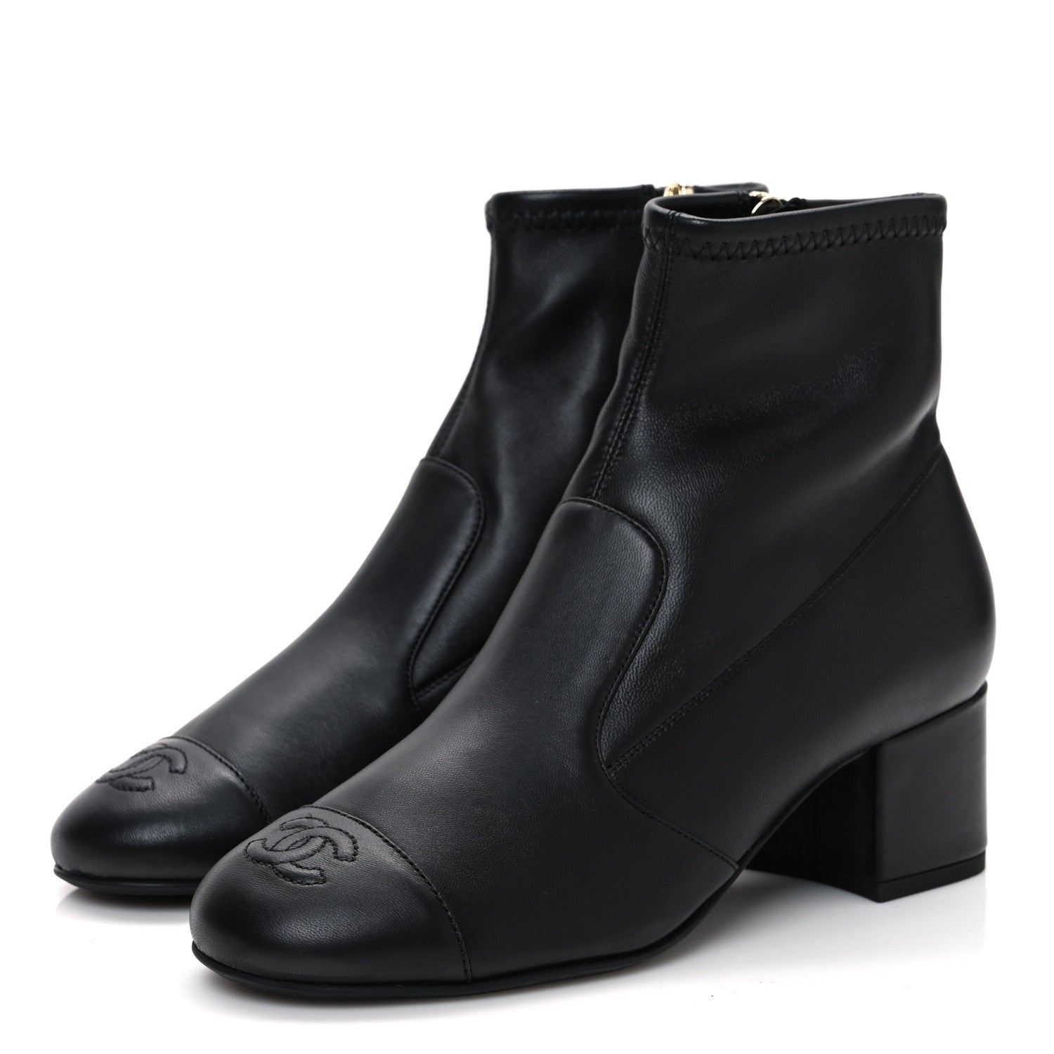 Chanel Stretch Lambskin Cap Toe CC Short Boots 36.5 Black 4 of 10