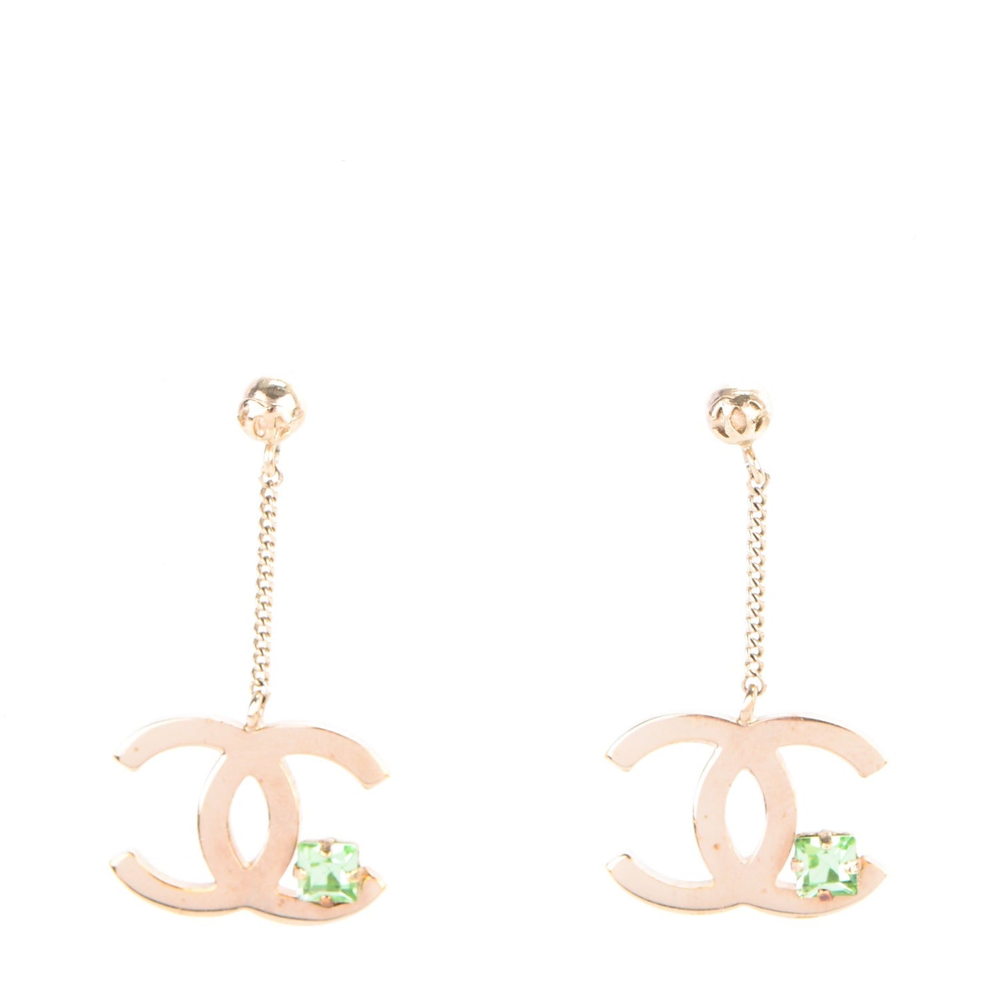 Crystal CC Drop Earrings Light Gold