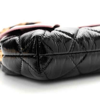 Chanel Patent Crumpled Lambskin Quilted Clutch With Chain Black Pink 9 of 11