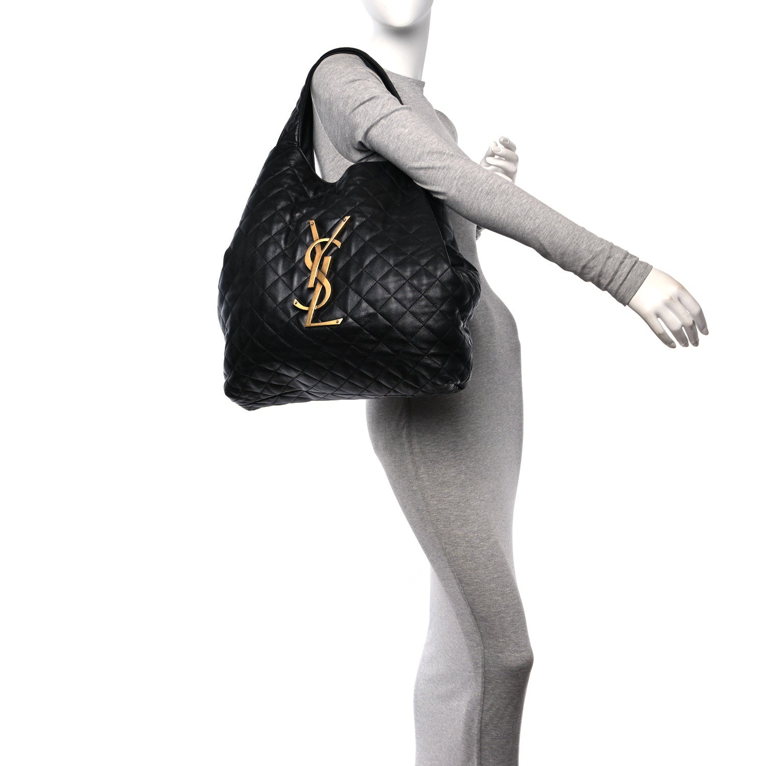 Saint Laurent Lambskin Quilted Maxi Icare Shopping Tote Black 2 of 12