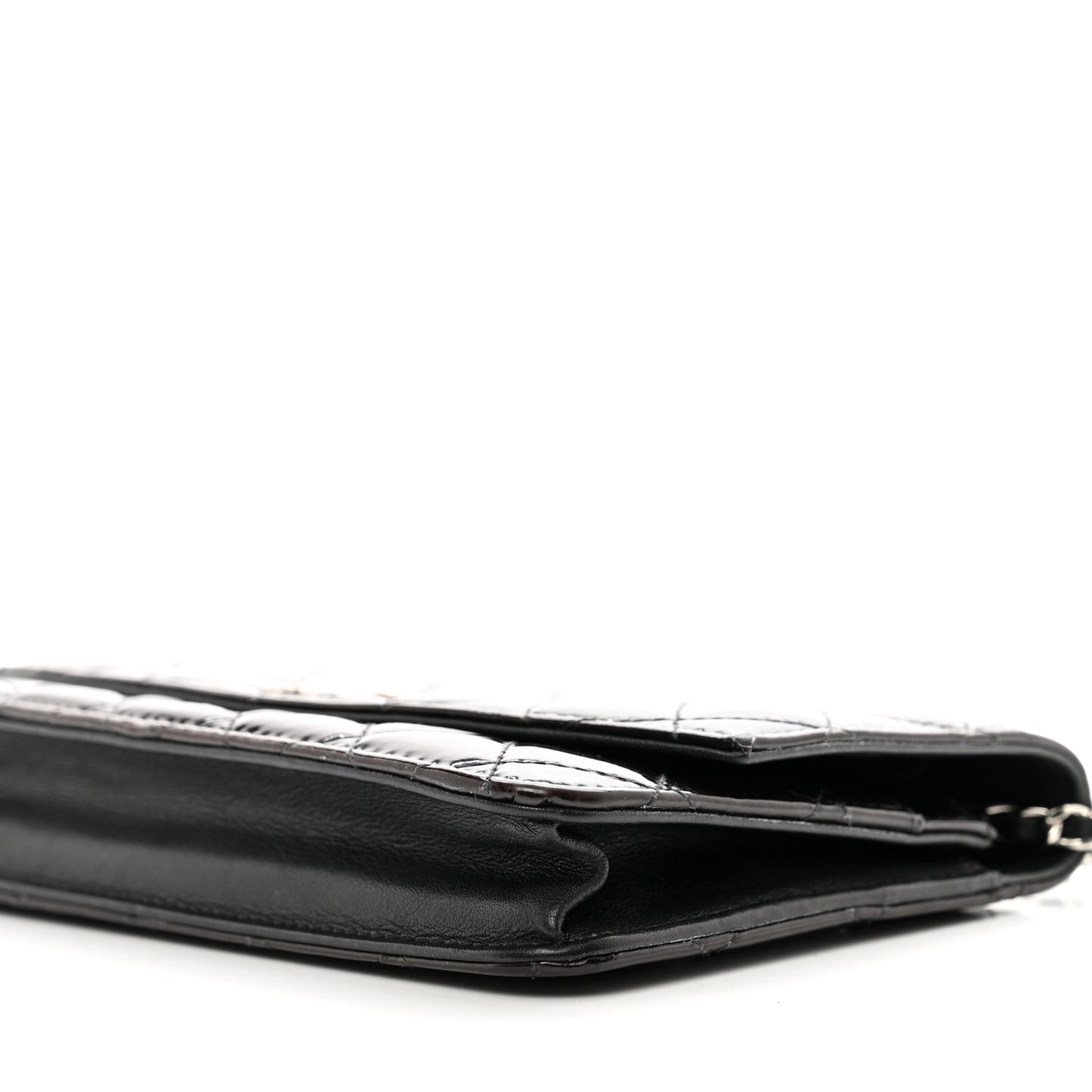 Patent Quilted Brilliant Wallet On Chain WOC Black