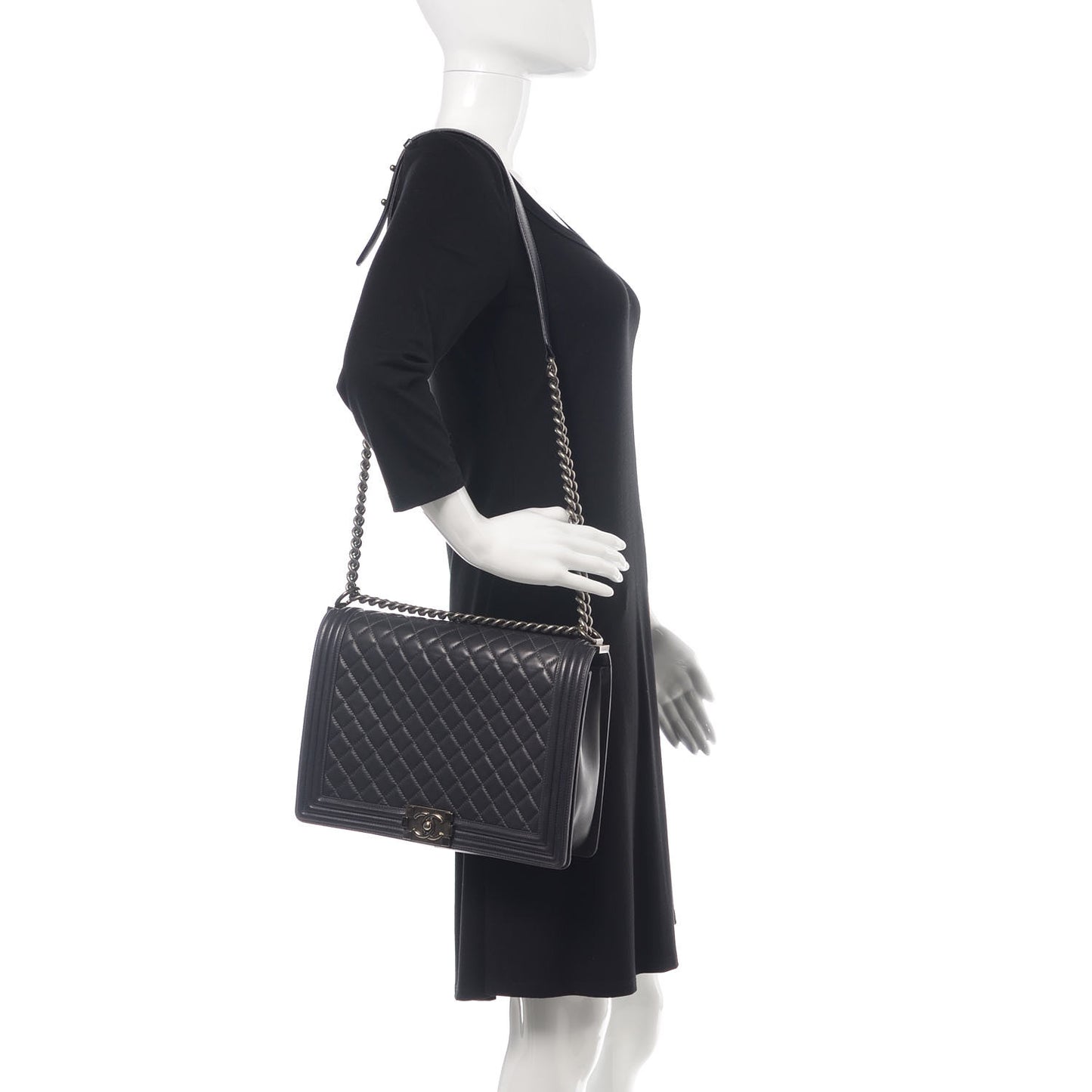 Lambskin Quilted Large Boy Flap Dark Grey
