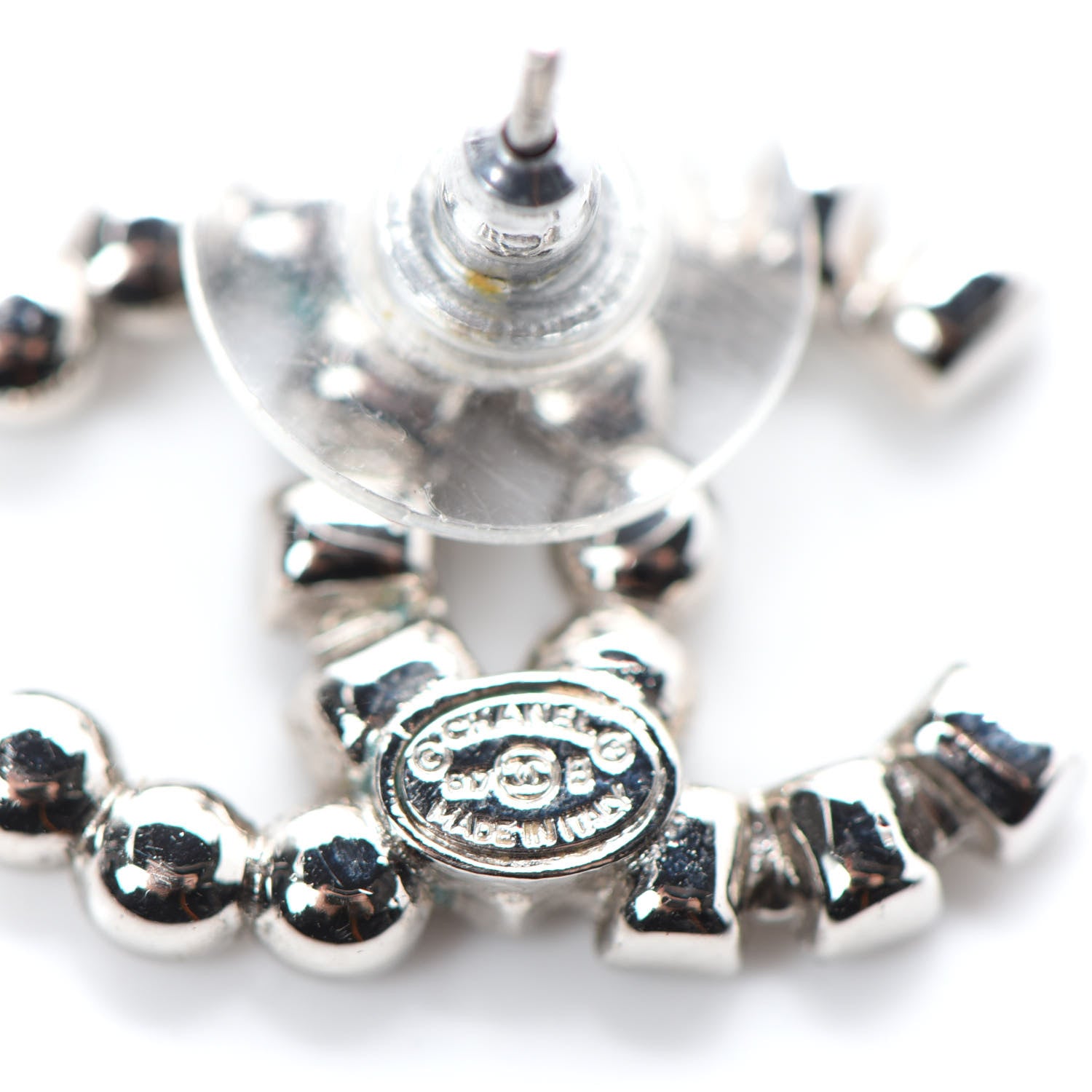 Chanel Baguette Crystal CC Earrings Silver Grey 4 of 5
