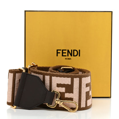 Fendi Ribbon Vitello Century FF 1974 Embroidered Adjustable Strap You Fango Rosa Confetto Chocolate 5 of 5