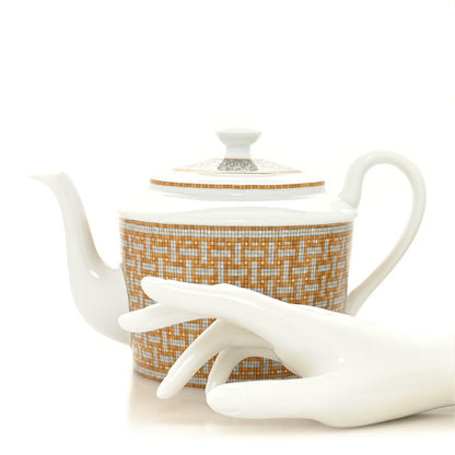Hermes Porcelain 24 Gold Mosaique Teapot Cup Set Gold 3 of 18