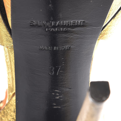 Saint Laurent Metallic Crackled Calfskin Tribute 105 Platform Sandals 37 Black Gold 8 of 18