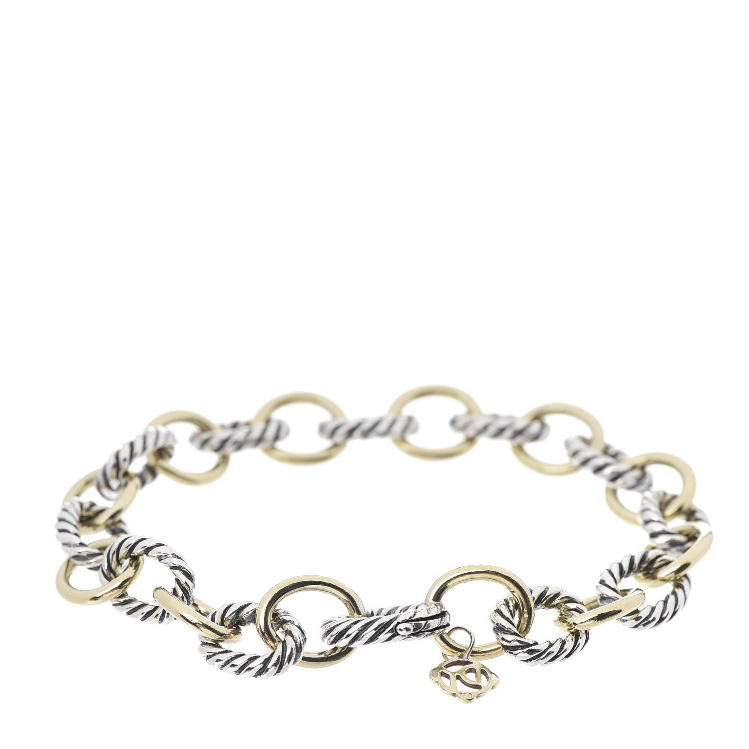 David Yurman Sterling Silver 18K Yellow Gold 10mm Medium Oval Link Bracelet 3 of 4