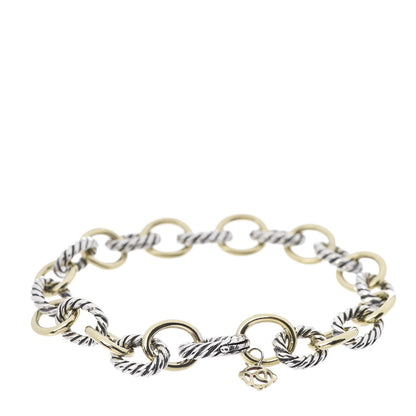 David Yurman Sterling Silver 18K Yellow Gold 10mm Medium Oval Link Bracelet 3 of 4