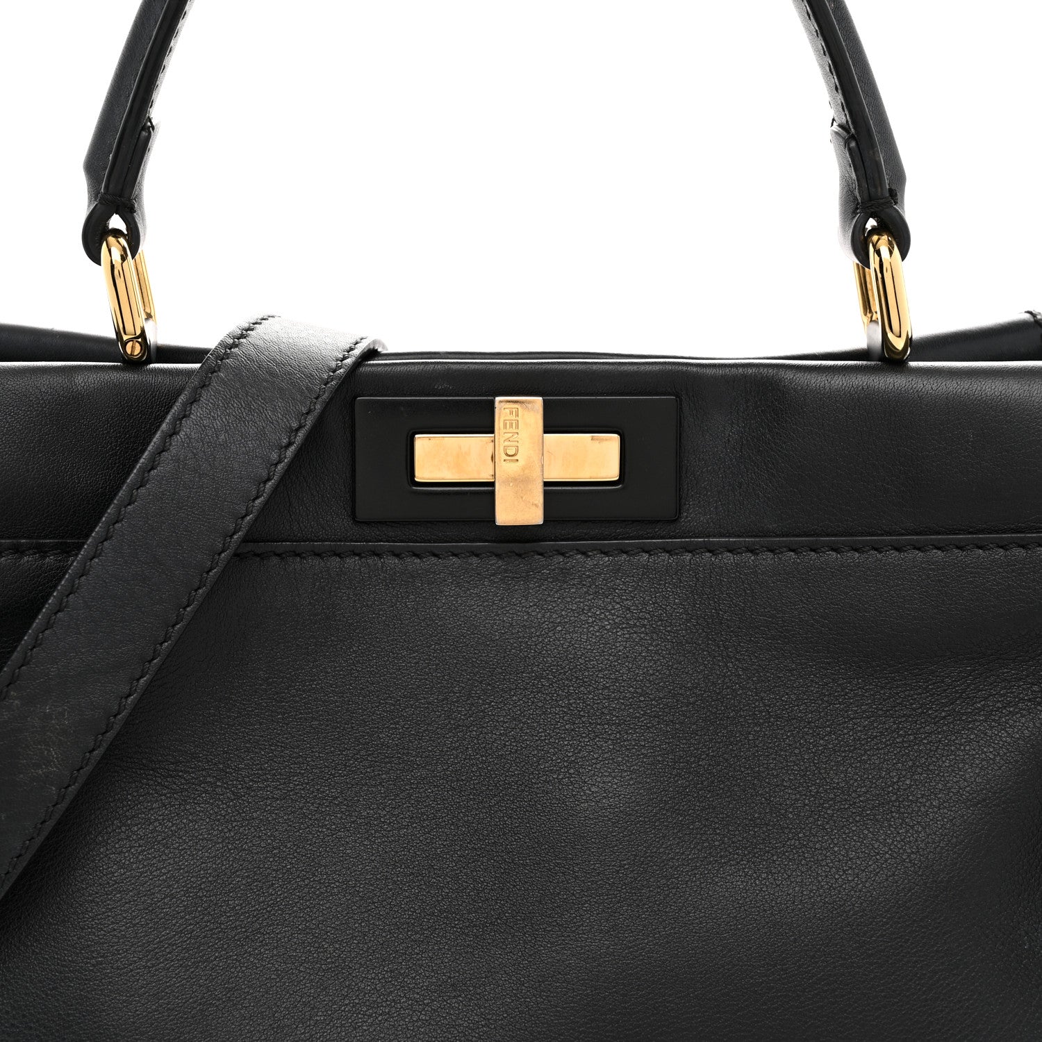 Fendi Vitello Seta Shiny Nappa Medium Peekaboo Iconic Satchel Black 8 of 11
