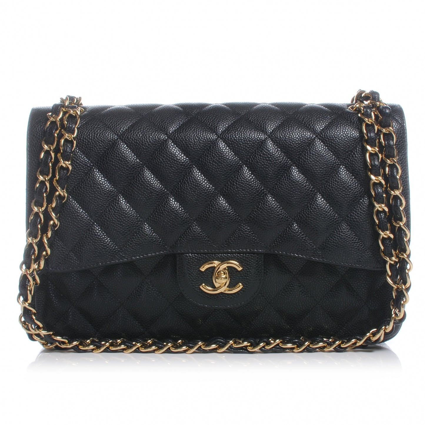 Caviar Quilted Jumbo Double Flap Black