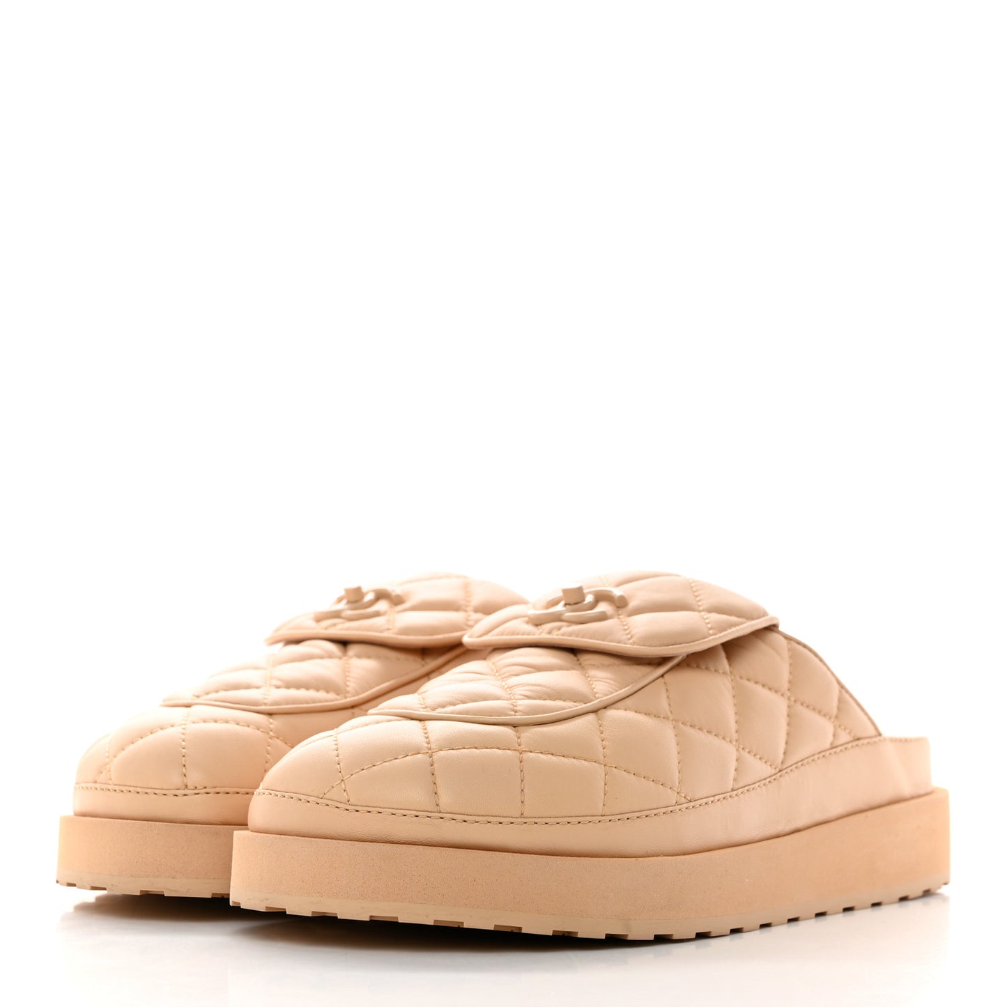 Lambskin Quilted CC Turnlock Mules 40 Beige