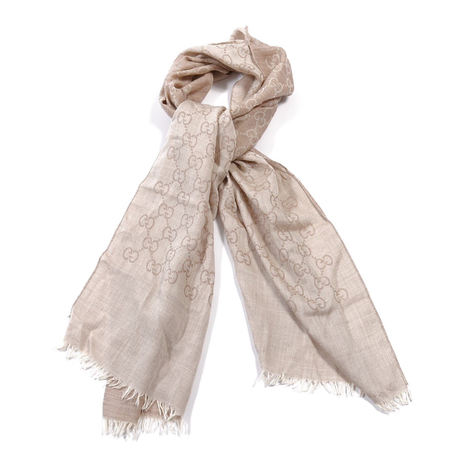 Gucci Wool Silk GG Monogram GGNat Scarf Sand 1 of 3