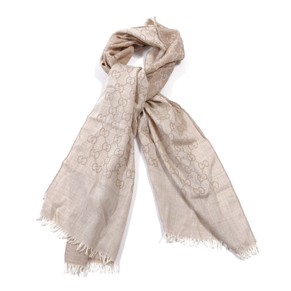 Gucci Wool Silk GG Monogram GGNat Scarf Sand 1 of 3