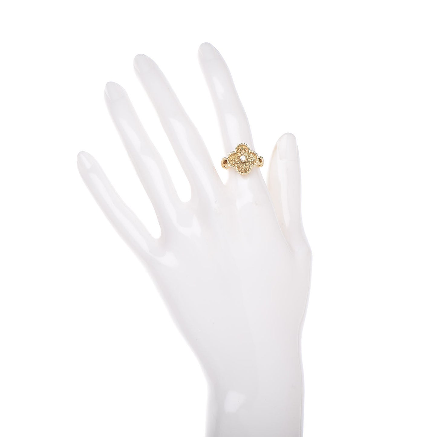 18K Yellow Gold Diamond Vintage Alhambra Ring 49 4.75