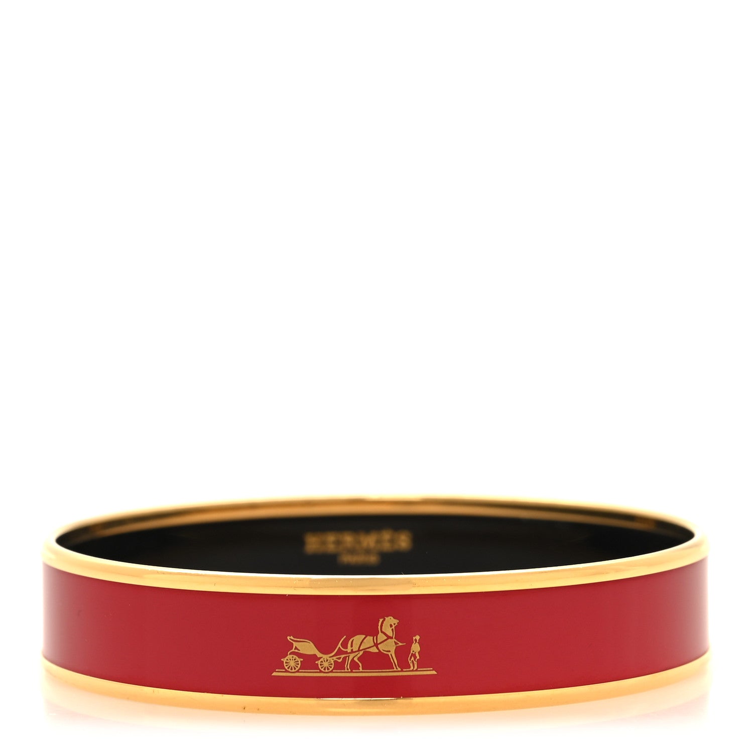 Hermes Enamel Printed Narrow Caleche Bracelet 70 Rouge H 1 of 6