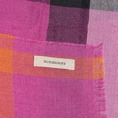 Burberry Silk Cashmere Giant Check Scarf Bright Rose 4 of 6