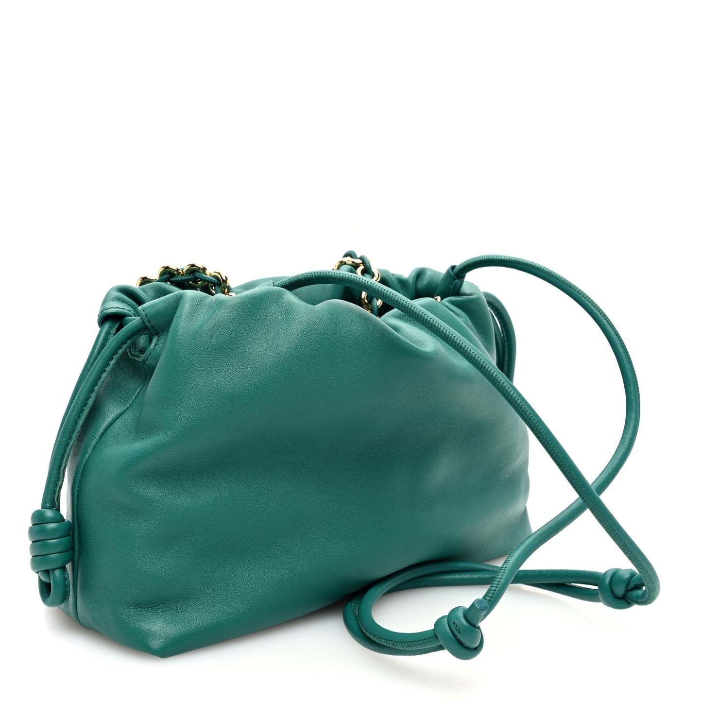 Mellow Nappa Medium Donut Chain Flamenco Knot Clutch Emerald Green