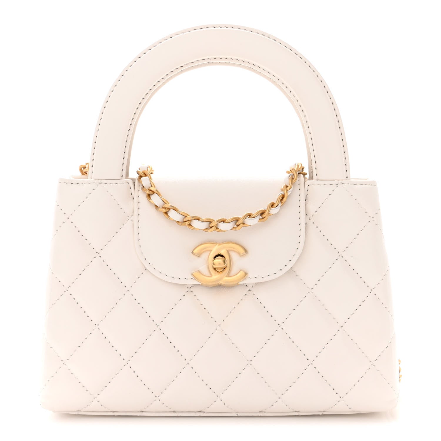 Chanel Shiny Aged Calfskin Quilted Nano Kelly Shopper White 1 of 12