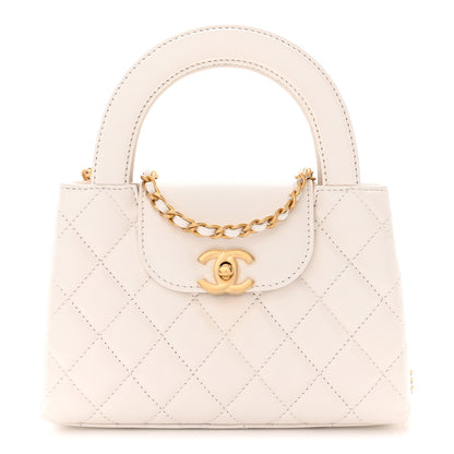 Chanel Shiny Aged Calfskin Quilted Nano Kelly Shopper White 1 of 12