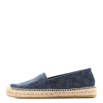 Gucci Denim Crystal GG Monogram Espadrilles 39 Blue 1 of 12