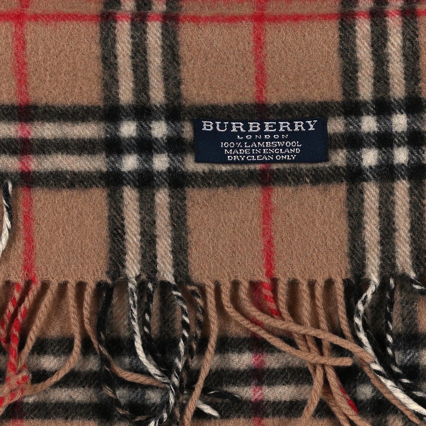 Wool Cashmere House Check Fringe Scarf Camel