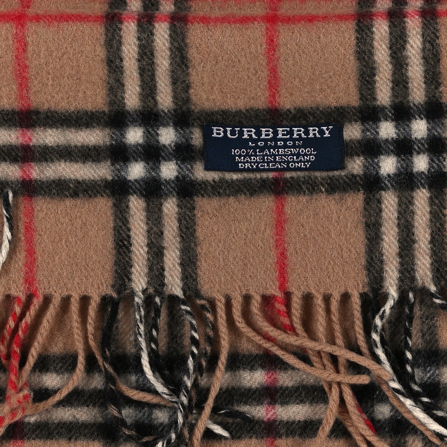 Burberry Wool Cashmere House Check Fringe Scarf Camel 3 of 3