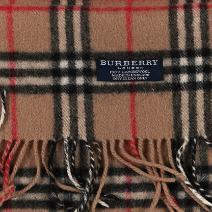 Burberry Wool Cashmere House Check Fringe Scarf Camel 3 of 3
