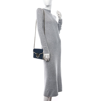 Gucci Vintage Effect Calfskin Matelasse Diagonal Torchon GG Marmont Chain Wallet Blue Agata Mystic White 2 of 9