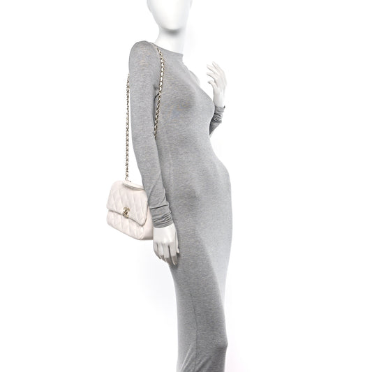 Shiny Lambskin Quilted Coco Trip Flap Bag White
