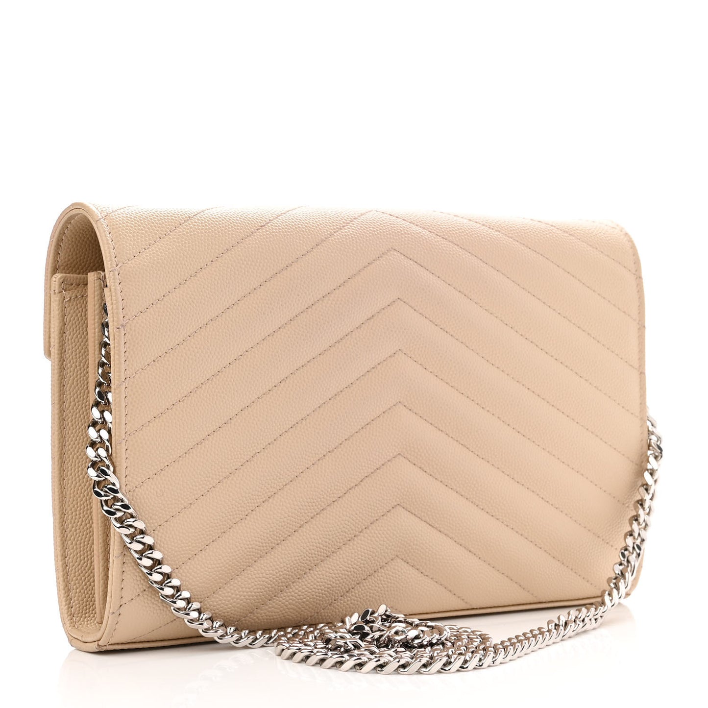 Grain De Poudre Matelasse Chevron Monogram Chain Wallet Nude Powder