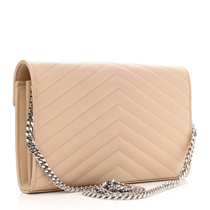 Saint Laurent Grain De Poudre Matelasse Chevron Monogram Chain Wallet Nude Powder 3 of 12