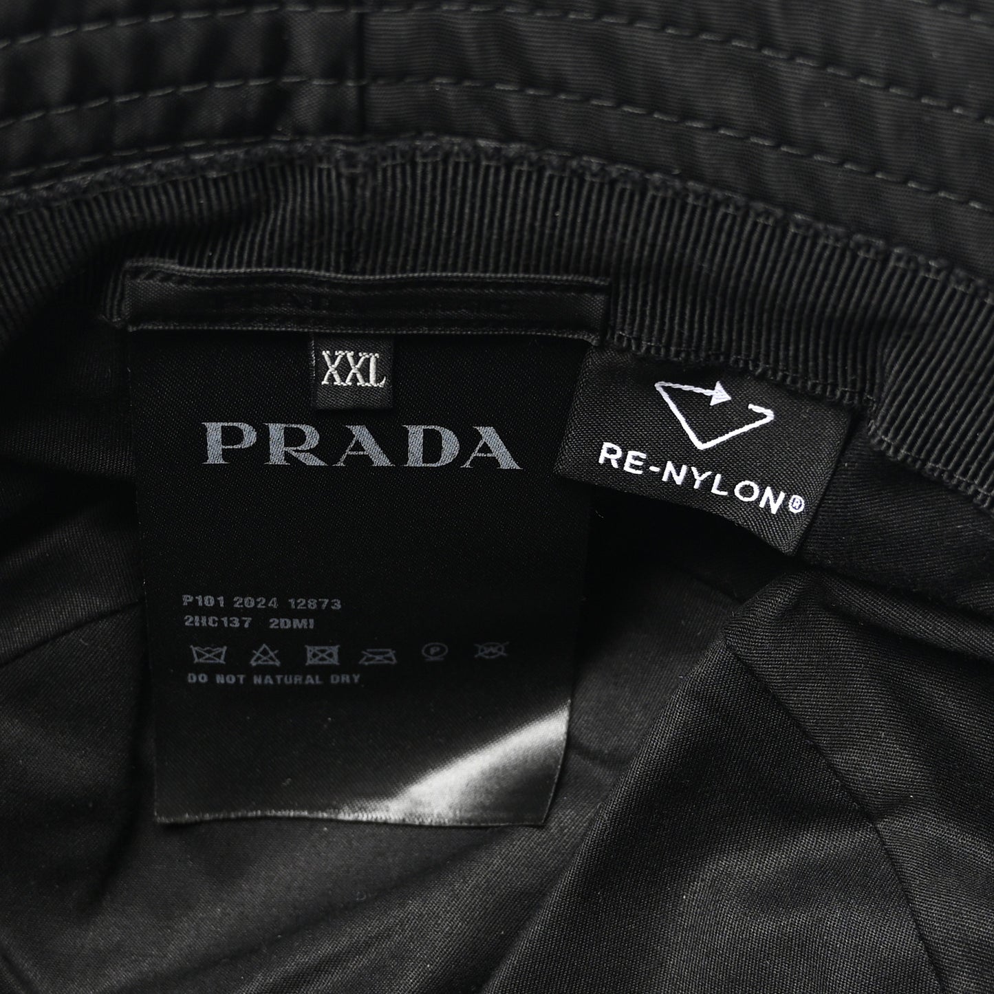 Re-Nylon Metal Triangle Logo Mens Bucket Hat XXL Black