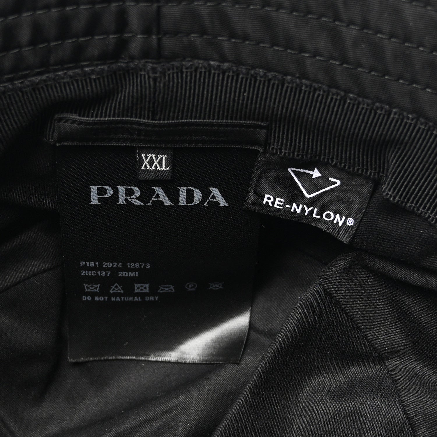 Prada Re-Nylon Metal Triangle Logo Mens Bucket Hat XXL Black 8 of 8