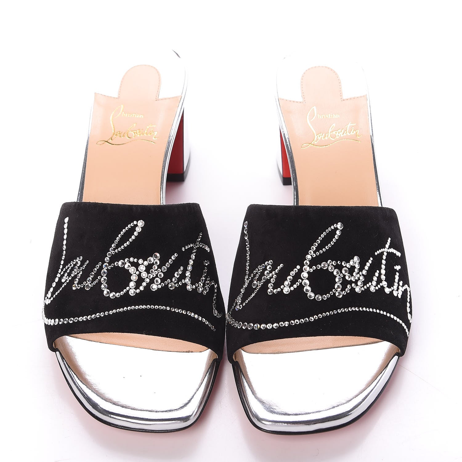 Christian Louboutin Veau Velours Specchio Dear Home 55 Slide Sandals 36.5 Black Crystal 5 of 9