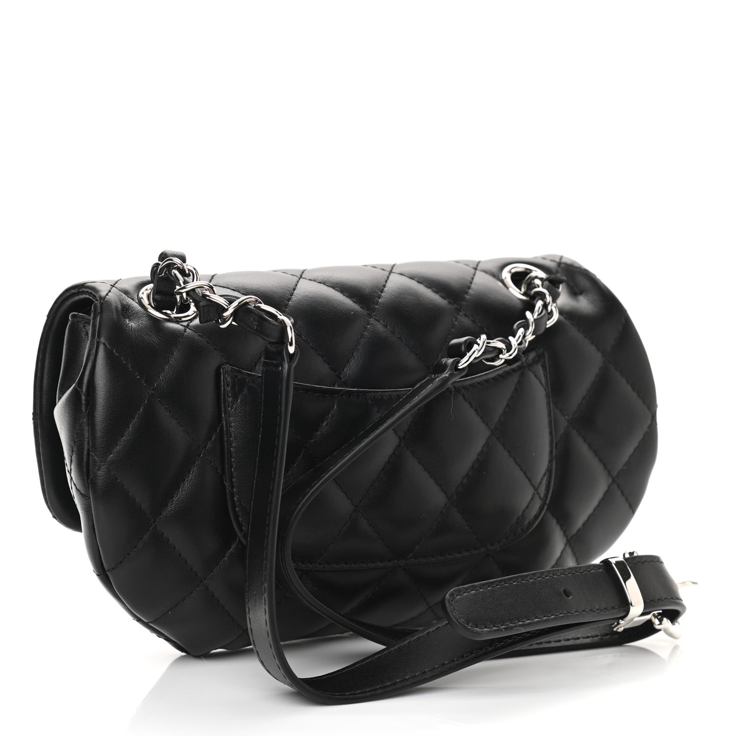 Calfskin Quilted CC Uniform Flap Belt Bag Black