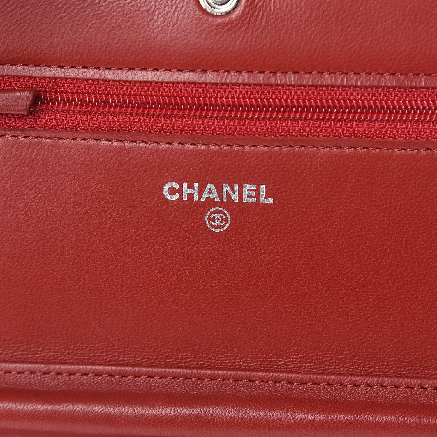 Chanel Lambskin Quilted Wallet On Chain WOC Red 8 of 11