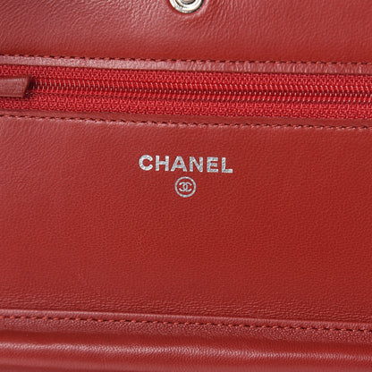Chanel Lambskin Quilted Wallet On Chain WOC Red 8 of 11