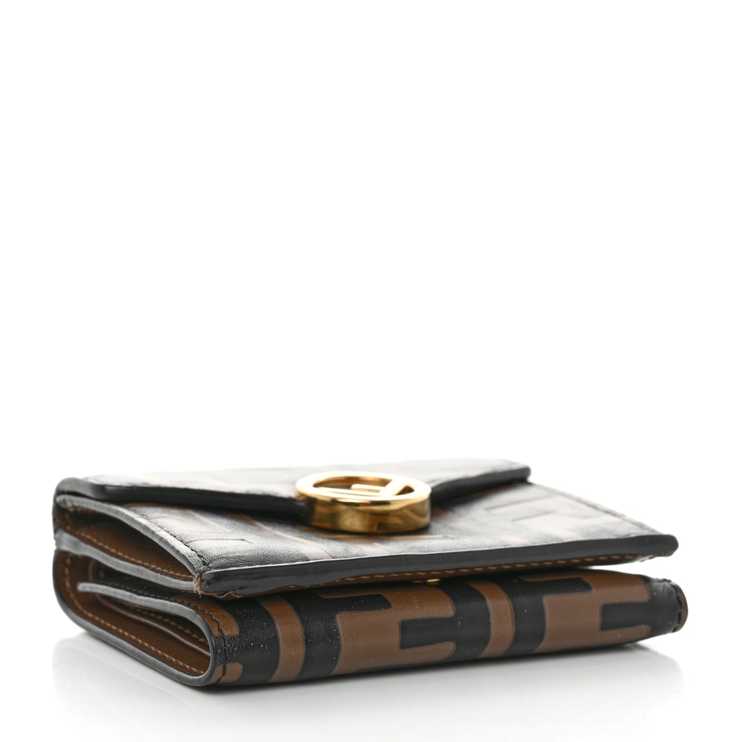 Vitello Soft F is Fendi Bi-Color FF 1974 Embossed Micro Tri-Fold Envelope Wallet Maya Black