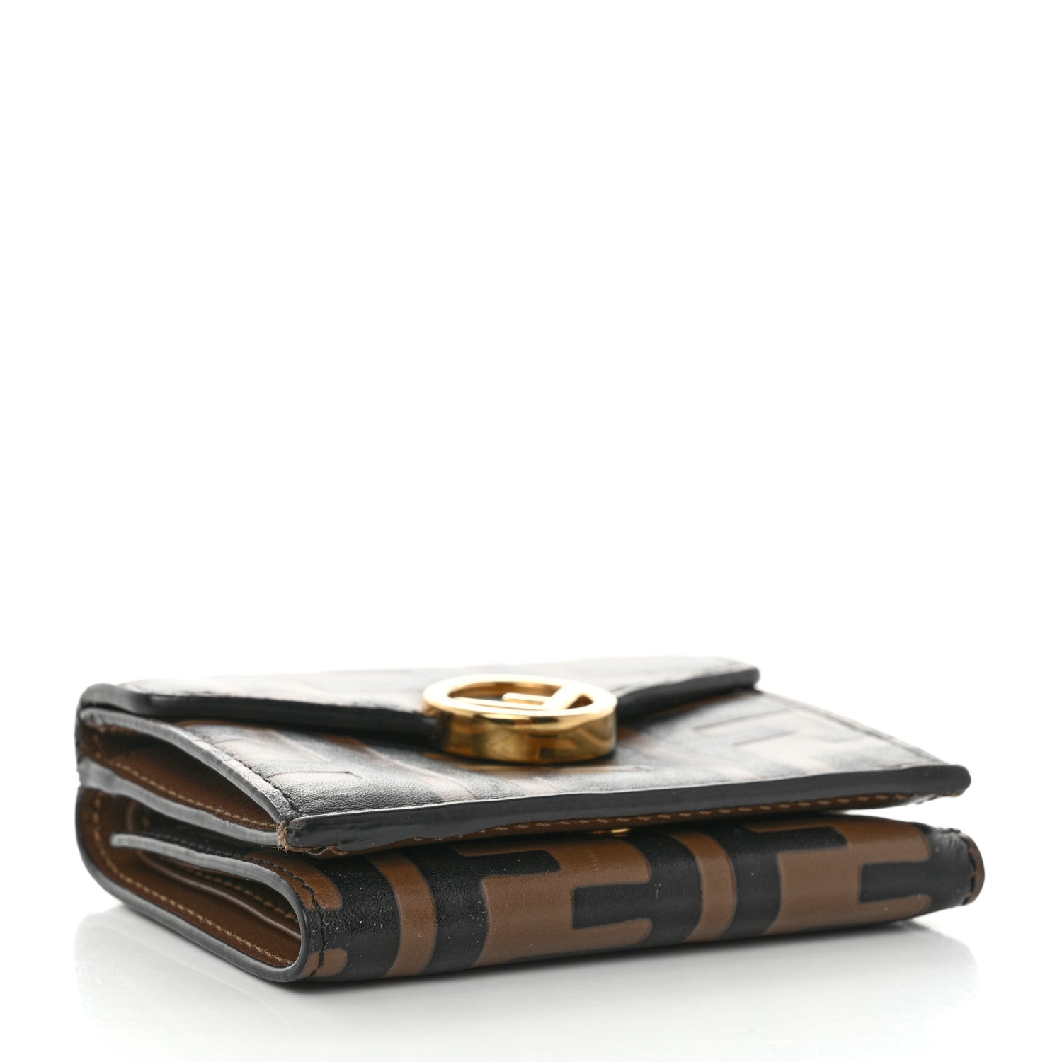 Fendi Vitello Soft F is Fendi Bi-Color FF 1974 Embossed Micro Tri-Fold Envelope Wallet Maya Black 4 of 9