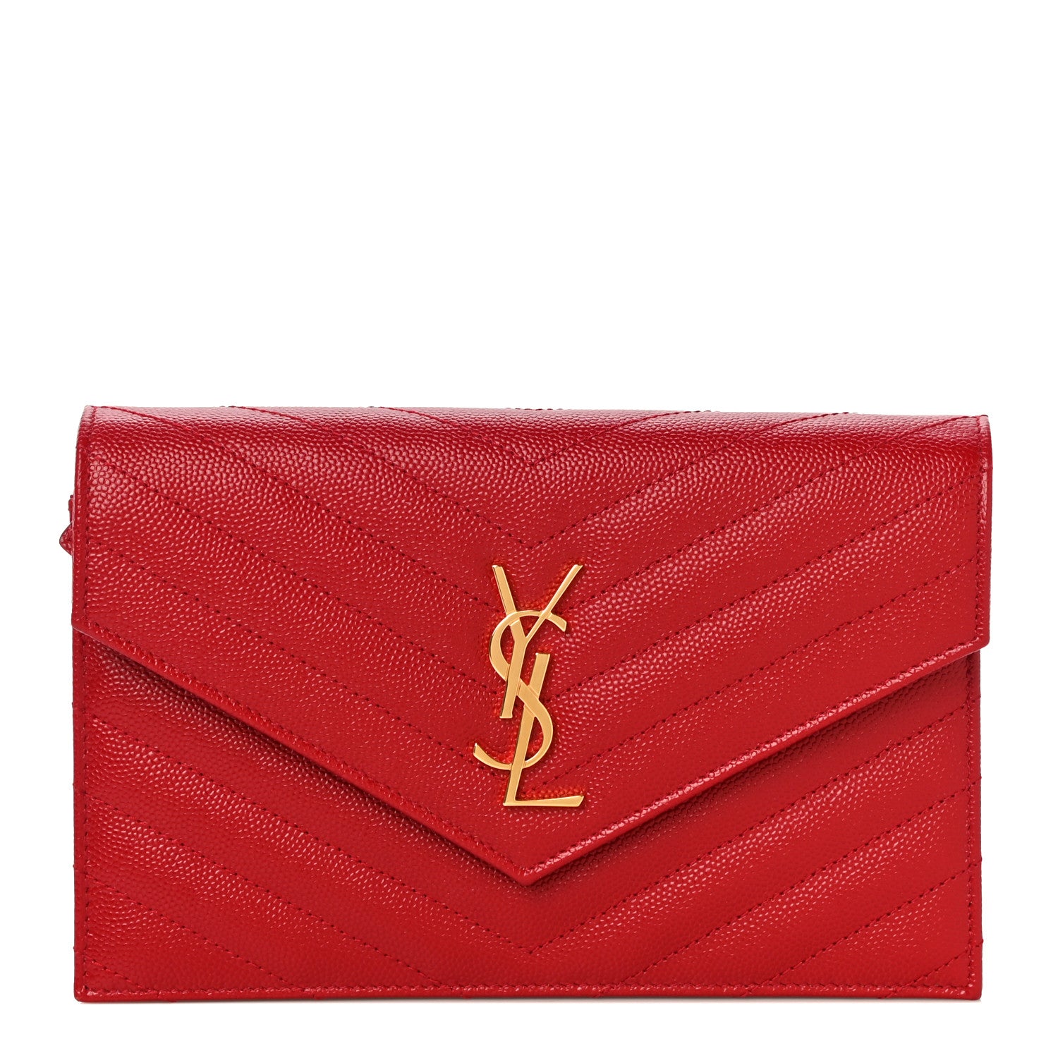 Saint Laurent Grain De Poudre Matelasse Chevron Monogram Envelope Chain Wallet Eros Rouge 1 of 11