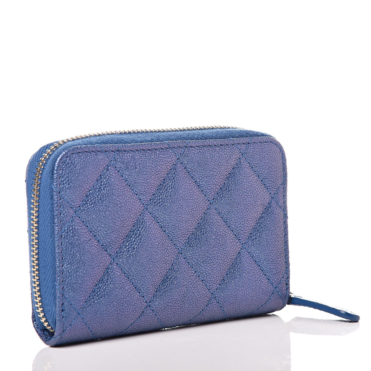 Chanel Iridescent Caviar Quilted Zip Coin Purse Blue 3 of 10