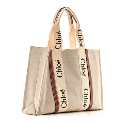 Chloe Cotton Calfskin Large Woody Ribbon Tote White Brown 3 of 10