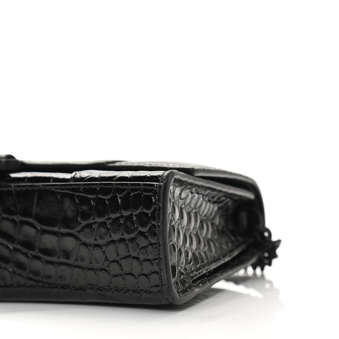 Shiny Calfskin Monochrome Crocodile Embossed Small Hourglass Evening Chain Bag Black