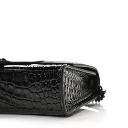 Balenciaga Shiny Calfskin Monochrome Crocodile Embossed Small Hourglass Evening Chain Bag Black 9 of 9