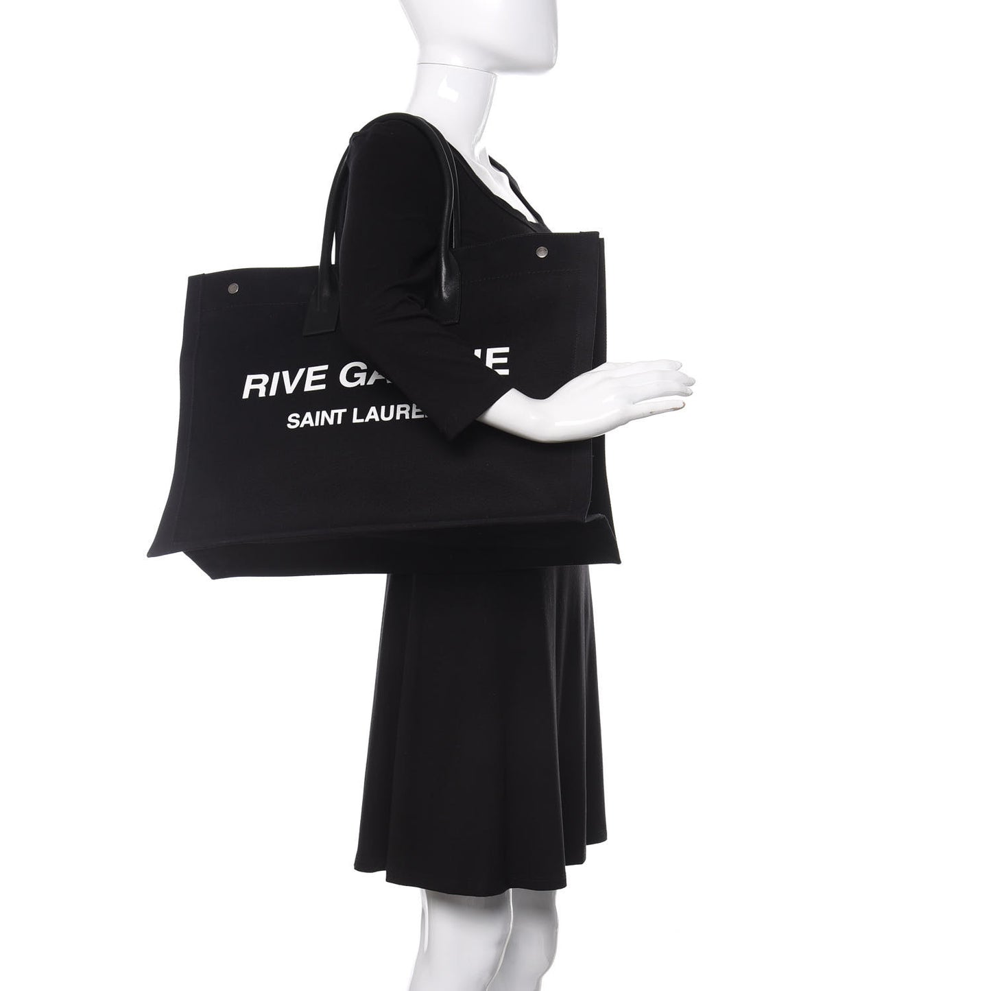 Linen Calfskin Rive Gauche Tote Black
