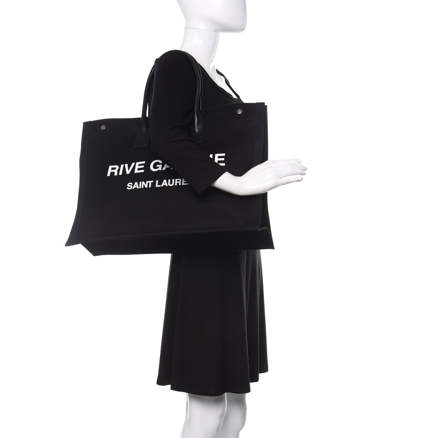 Saint Laurent Linen Calfskin Rive Gauche Tote Black 2 of 10