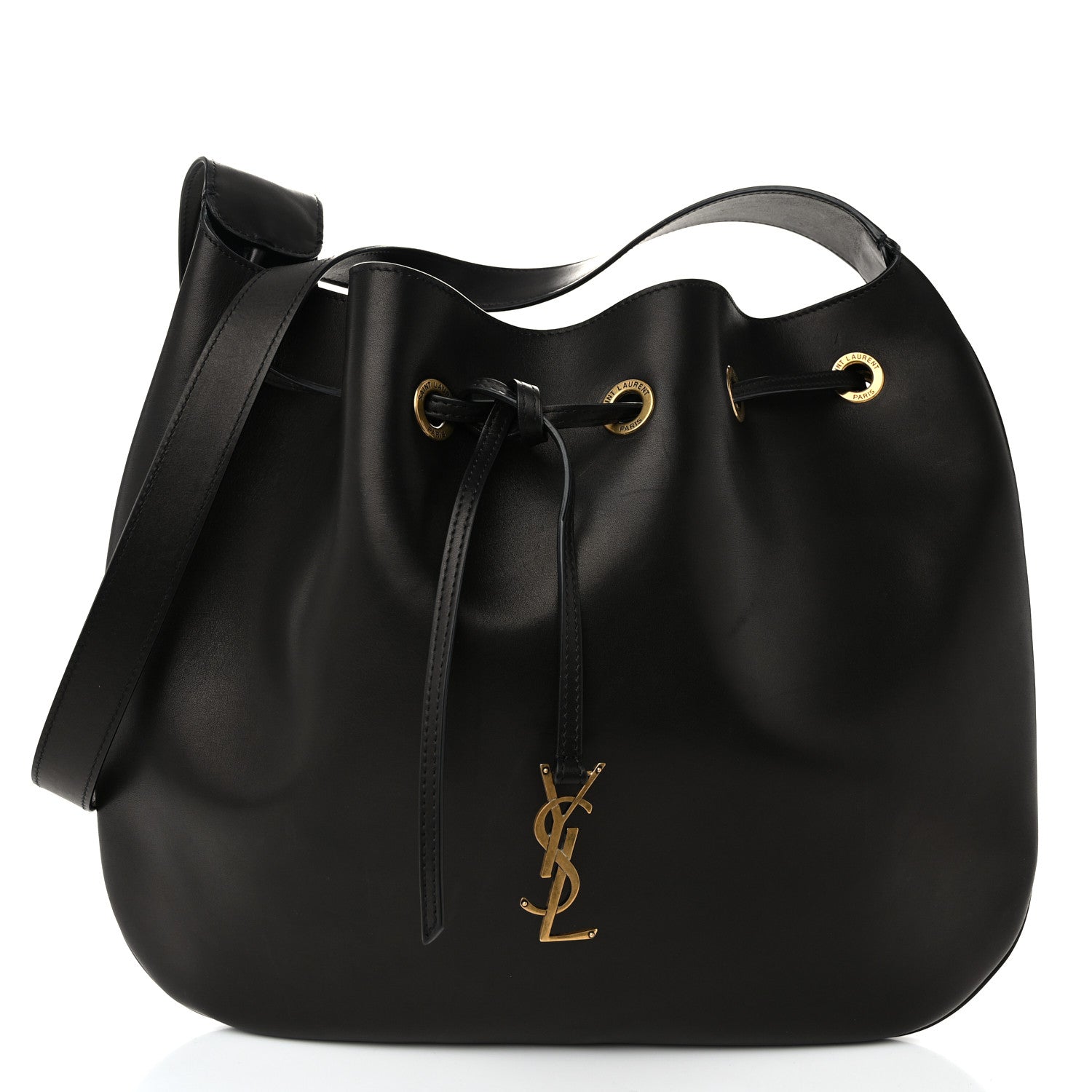 Saint Laurent Smooth Calfskin Paris VII Large Flat Hobo Black 1 of 11