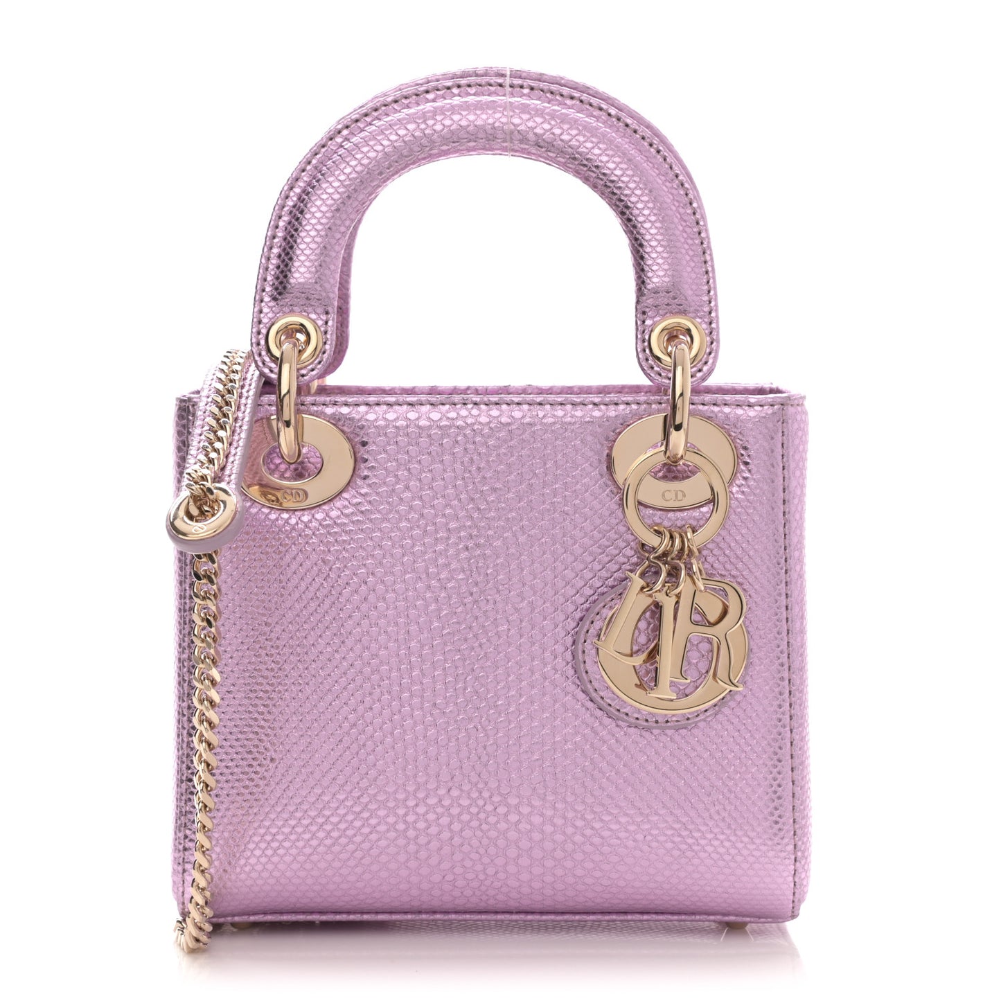 Metallic Snakeskin Mini Lady Dior Pink
